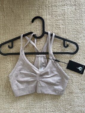 Ryderwear Taupe Ribbed Ruched Sports Bralette